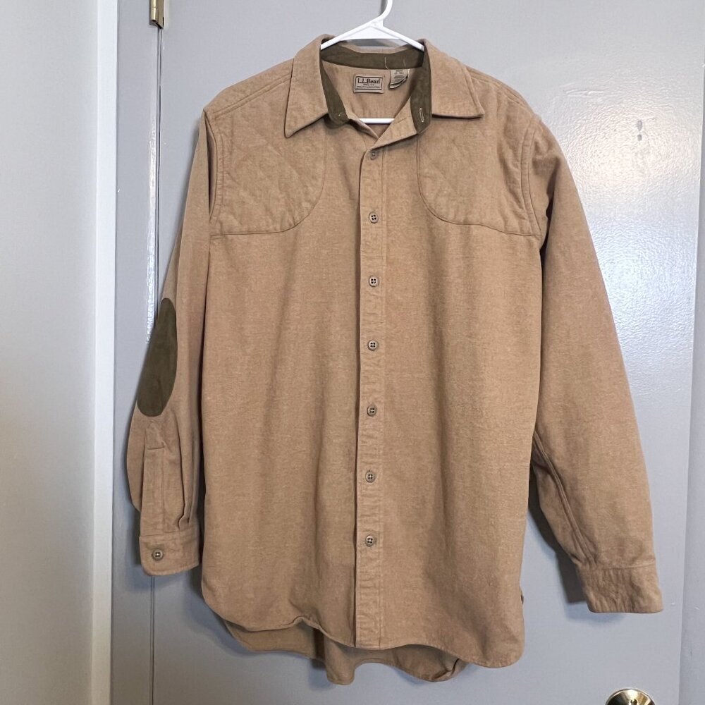 L.L. Bean Men's Shooting Button Down Shirt With Elbow Pads Tan Size L-Tall